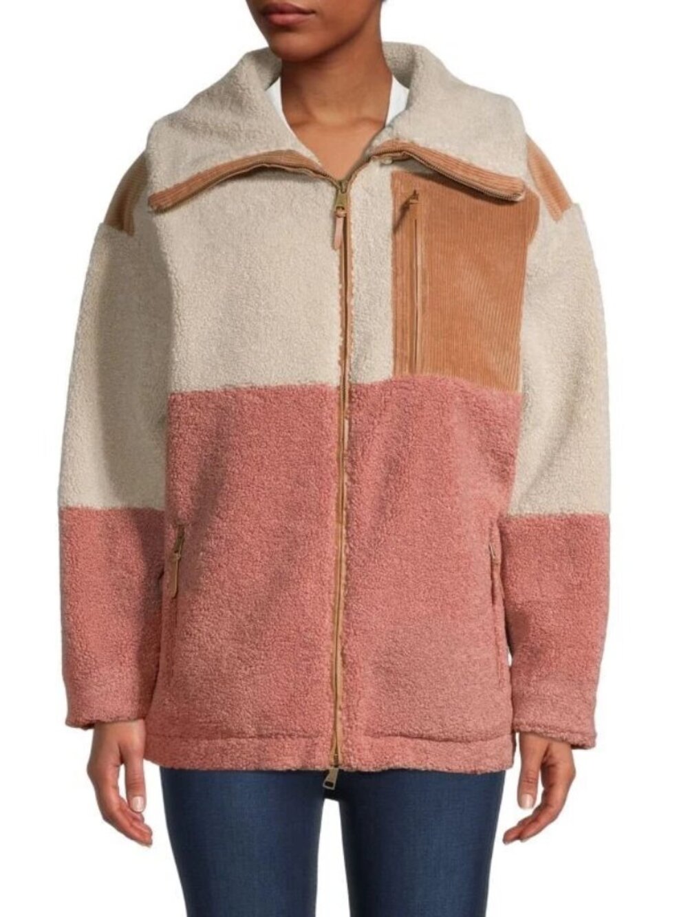 Ted Baker Iiriis Colorblock Faux Shearling Jacket Size 12